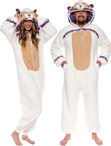 Funziez! Mameluco de sherpa ajustado para adultos, disfraz de Halloween de animales, traje de cosplay de una pieza de felpa para mujeres y hombres
