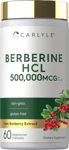Suplemento de HCl de Berberina Carlyle | 500,000 mcg | 60 cápsulas | Vegetariano, sin OMG, sin gluten