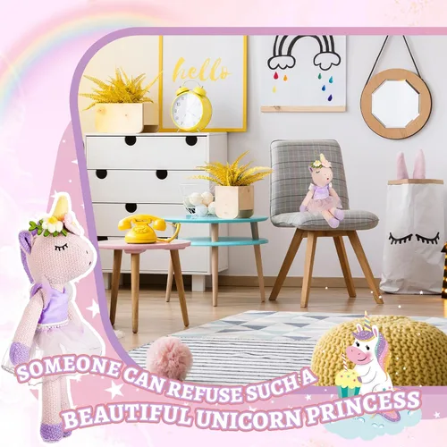 Miniatura 5 de Shappy Peluche de unicornio de Navidad de 17 pulgadas, muñeca bailarina, unicornio de felpa de lana para mujer, regalo de cumpleaños (morado)
