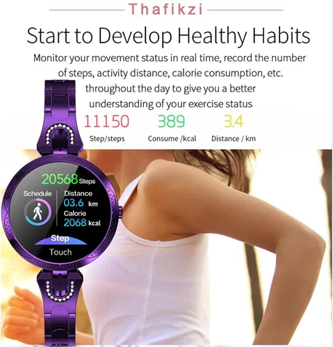 Miniatura 6 de Reloj inteligente para mujer, compatible con teléfonos Android/iOS. Rastreador de salud y fitness con frecuencia cardíaca, presión arterial