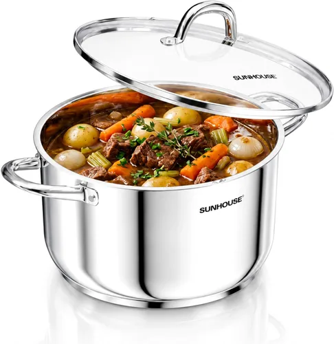 Miniatura 12 de SUNHOUSE Olla de horno holandés de hierro fundido esmaltado, horno holandés de 3 cuartos de galón con tapa para hornear pan, estofado, guisos, olla