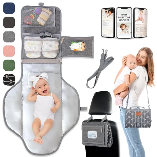 Cambiador portátil para regalos de baby shower y regalos de nueva mamá, cambiador de pañales de viaje para recién nacidos, cambiador de pañales gris
