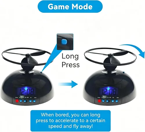 Miniatura 6 de Plplaaoo Reloj despertador volador para durmientes pesados, helicóptero LED helicóptero, helicóptero, helicóptero, helicóptero, hélice, novedoso