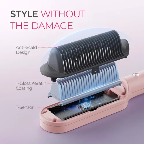 Miniatura 5 de TYMO Ring - Cepillo alisador de cabello con peine integrado, calentamiento rápido de 20 segundos, 5 ajustes de temperatura y antiquemaduras, Rosa