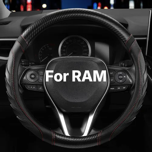 Miniatura 10 de West Llama Funda personalizada para volante de automóvil con textura 3D para Dodge RAM 1500 2500 3500, 15.5-16 pulgadas (negro + rojo, tamaño grande)