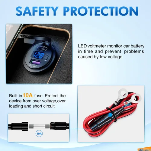 Miniatura 7 de Nilight Enchufe USB PD tipo C y QC 3.0 USB de carga rápida 12V 24V Enchufe de coche Voltímetro Interruptor de encendido/apagado Kit de alambre