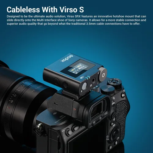 Miniatura 3 de GODOX Virso S M2 Micrófono inalámbrico para Sony, micrófono de solapa inalámbrico con cancelación de ruido de 2.4 GHz, rango de 656 pies, batería