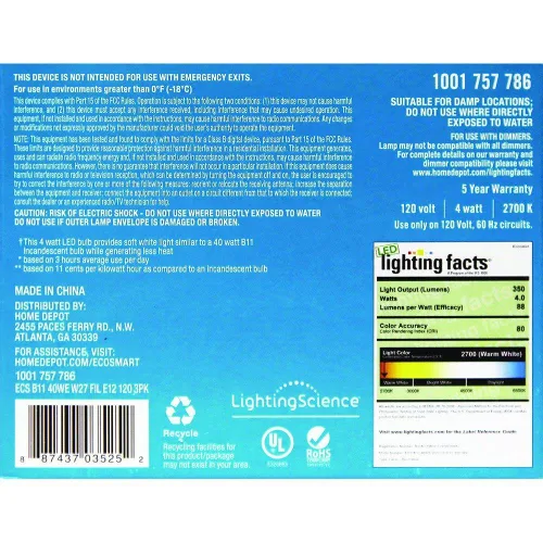 Miniatura 3 de Ecosmart Bombillas LED de filamento regulable B11 blanco suave equivalente a 40 W, paquete de 3