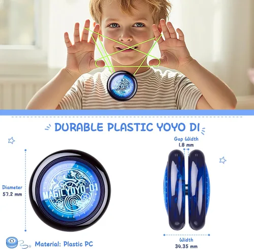 Miniatura 4 de Yoyo de Bucle con Respuesta para Niños Principiantes, Yo-yo Inicial 2A Loop Fácil de Jugar Trucos Básicos de Cuerda (D1 Azul)