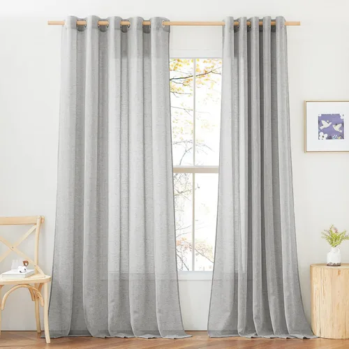 Miniatura 92 de NICETOWN Cortinas de lino traslúcidas con textura de lino de 84 pulgadas de largo, con ojales semitraslúcidos, tratamientos de ventana, privacidad