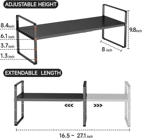 Miniatura 2 de Organizadores de estantes de gabinete expandibles de 16.5 a 27 pulgadas de largo, extensor de estantes de metal apilables para almacenamiento