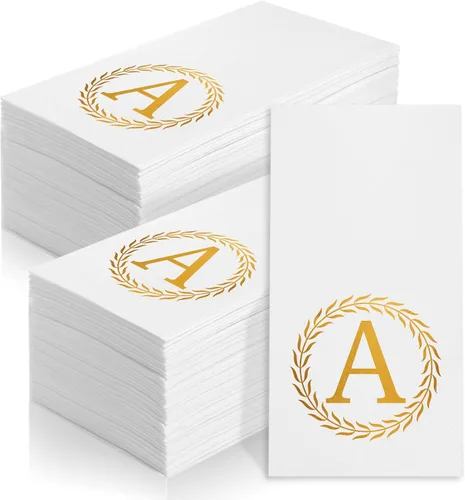 100 servilletas desechables con monograma de oro, toallas de mano decorativas con letra A, servilletas de cena para invitados, toallas de mano con