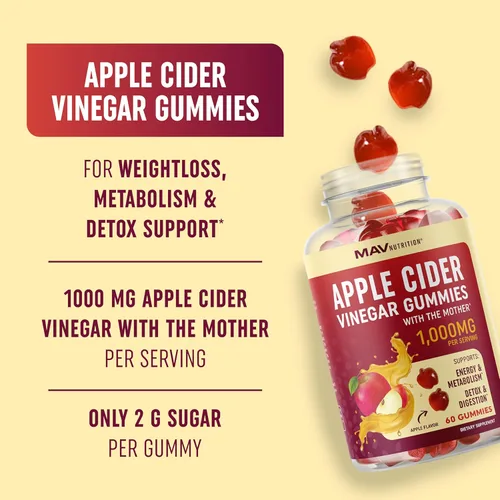 Miniatura 2 de Gomitas orgánicas de vinagre de sidra de manzana para la digestión, desintoxicación y apoyo saludable de la función inmunológica 1000 mg de ACV