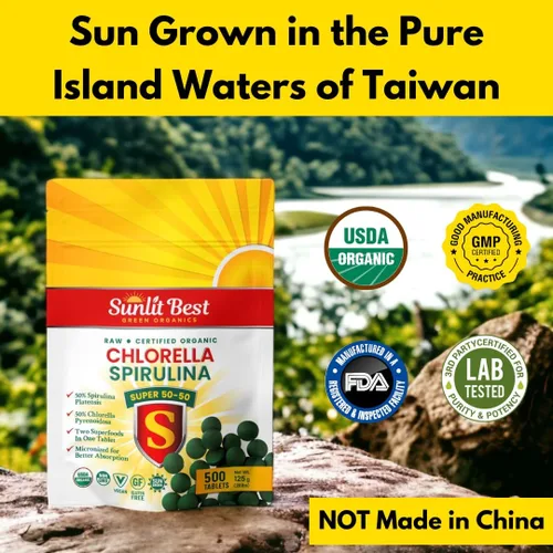 Miniatura 5 de Sunlit Super 50/50 Tabletas orgánicas de Chlorella Spirulina – Súper suplemento para apoyo inmunológico, salud intestinal, estado de ánimo y energía