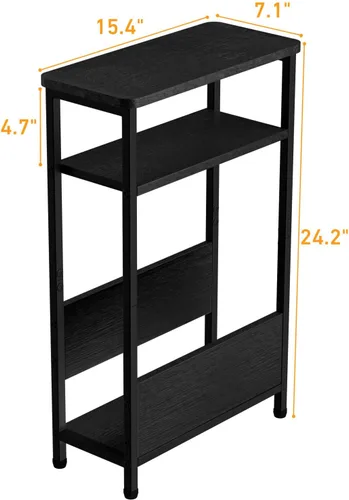 Miniatura 3 de THUMEYE Mesa auxiliar estrecha de 7.1 pulgadas para espacios pequeños, mesa auxiliar pequeña de 3 niveles con soporte para revistas, mesita de noche