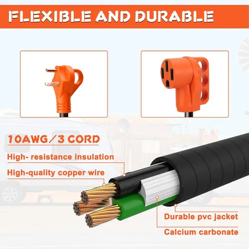 Miniatura 4 de Cable adaptador de RV macho de 30 amperios a hembra de 50 amperios de 12 pulgadas, adaptador eléctrico resistente con mango TT-30P macho a 14-50R