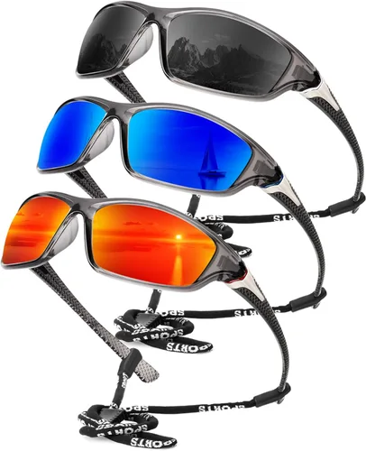 Miniatura 48 de KALIYADI 4 Pack Polarized Sunglasses-Men Sports Sun-glasses: Mens Sunglasses UV Protection for Fishing Driving Cycling A02-negro/azul hielo/rojo