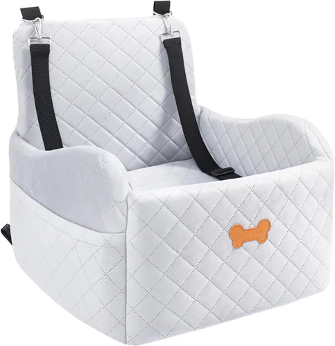 Asiento de automóvil para perros pequeños, asiento elevador para perros con relleno de espuma viscoelástica gruesa con 2 correas de seguridad y Gris