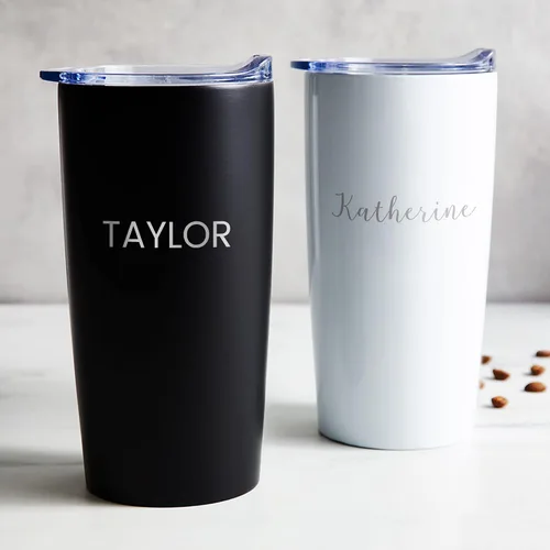 Miniatura 5 de Lifetime Creations Vaso personalizado (negro mate): taza de viaje de café grabada horizontal personalizada con tapa, vaso de café aislado de acero