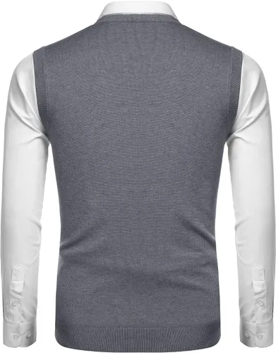 Miniatura 33 de Amussiar Suéter casual para hombre, chaleco con cuello en V, ajustado, sin mangas, suéter de punto