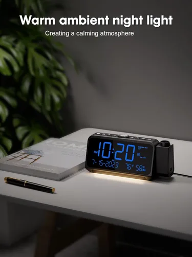 Miniatura 8 de ROCAM Reloj despertador de proyección para techo de dormitorio, reloj digital con proyector de 180° con atenuador de 5 niveles, alarma fuerte dual
