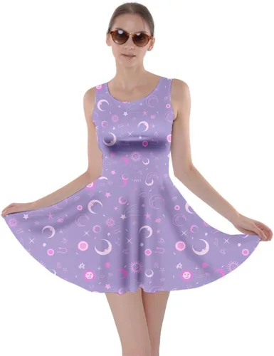 CowCow vestido de patinador con estrellas de cielo estrellado, luna, constelaciones para mujer, tallas XS-5XL