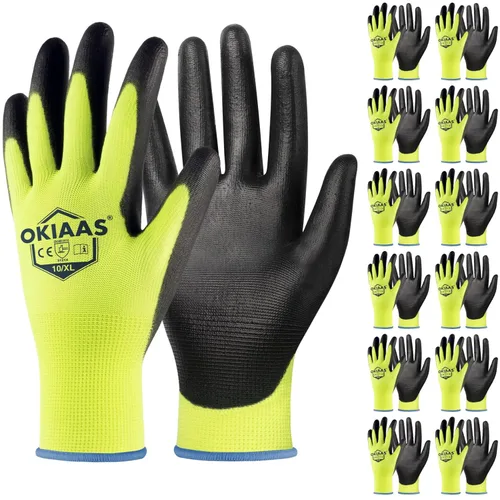 Miniatura 17 de OKIAAS Guantes de trabajo para hombre, guantes ultra delgados y ligeros con agarre, juego de 12 pares de guantes de construcción con revestimiento