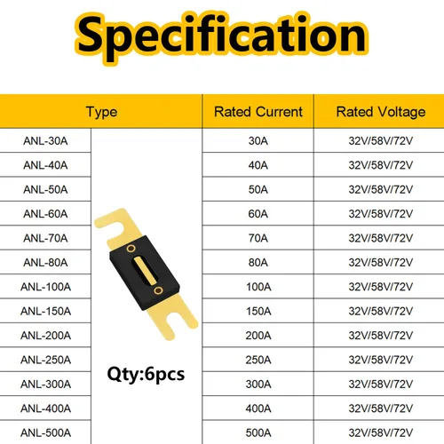 Miniatura 4 de smseace Paquete de 6 fusibles ANL de 300 amperios/300 a compatibles con sistemas de 12 V y 24 V para sistema de audio, video y vehículos marinos