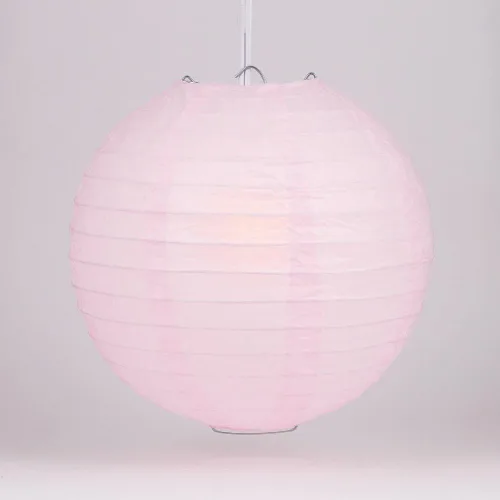 Luna Bazaar Farol de Papel Decorativo Premium - (Individual, 14 Pulgadas, Rosa, Nervaduras Paralelas) Farol de Papel Redondo - Ideal para Decoración