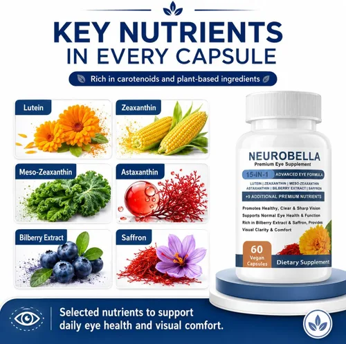 Miniatura 3 de Neurobella Fórmula Avanzada 15 en 1 para Ojos Apoyo Nutricional, 60 Cápsulas Contiene carotenoides (luteína, zeaxantina, etc. ), extracto