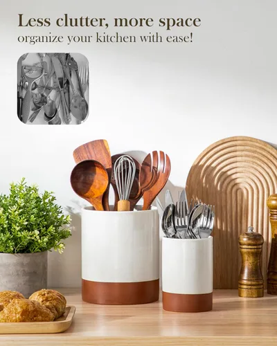 Miniatura 8 de MALACASA Soporte para utensilios, soporte para utensilios de cocina de cerámica de 7.3"+5.5 pulgadas para encimera, recipientes grandes para Caqui