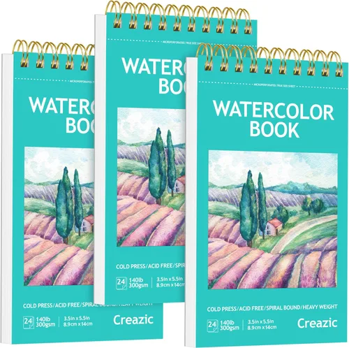 Miniatura 8 de Creazic Bloc de papel de acuarela, 5.5 x 8.5 pulgadas, 140 libras/10.58 oz, cuaderno de bocetos de acuarela de prensa en frío, 24 hojas