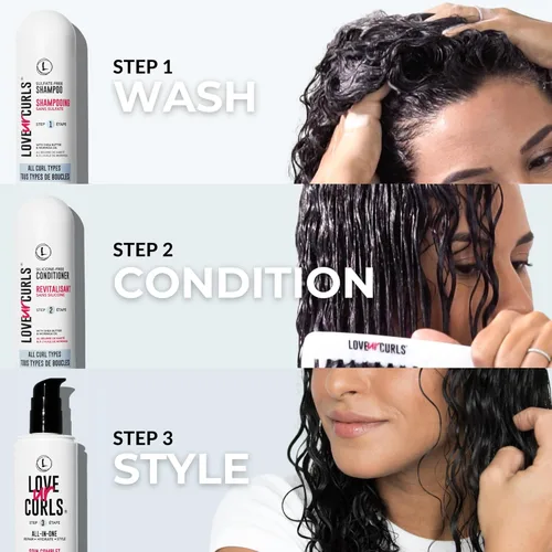 Miniatura 4 de Love Ur Curls Juego de champú y acondicionador rizado sin fragancia con rizador todo en uno para cabello ondulado, sistema de 3 pasos para reparar