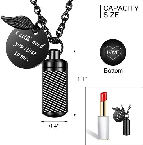 Miniatura 2 de abooxiu Collar de urna cilíndrica para cenizas, joyería de cremación, llavero para mascotas humanas, colgante de recuerdo conmemorativo de acero