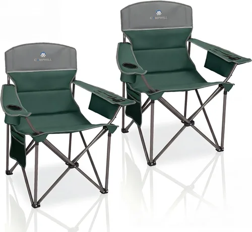 Miniatura 8 de Paquete de 2 sillas plegables para campamento: silla acolchada de gran tamaño para adultos, plegable para exteriores, campamento, pesca y jardín
