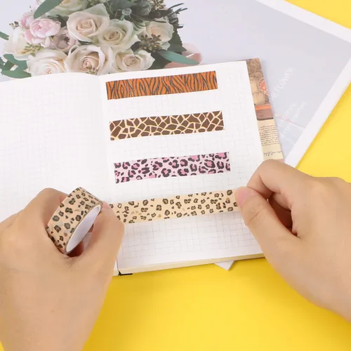 Miniatura 5 de DREMISI 6 rollos de calcomanías de cinta washi con estampado de animales, guepardo, vacas, cebra, jirafa, leopardo, cinta adhesiva decorativa
