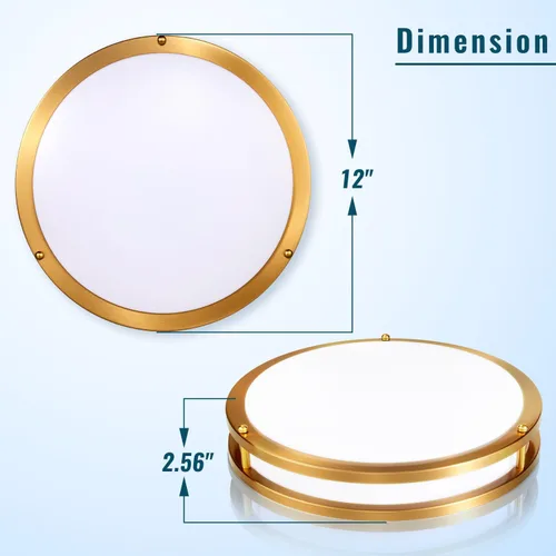 Miniatura 5 de Lámpara de Techo Dorada 24W, Lámpara de Techo LED de Montaje Empotrado de 12 Pulgadas para Dormitorio, Cocina, Baño, Lámpara de Techo Regulable