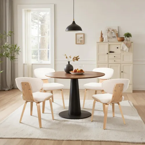 Miniatura 13 de Art Leon Juego de 2 sillas de comedor modernas de mediados de siglo, sillas de comedor tapizadas de piel sintética sin brazos con patas de madera