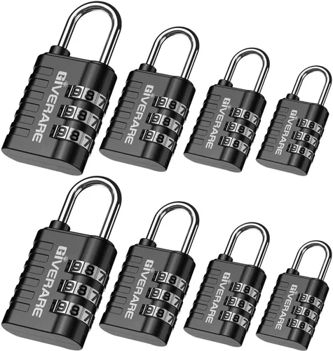 GIVERARE Paquete de 8 cerraduras de combinación, candado de 3 dígitos sin llave, cerraduras de equipaje reiniciables para mochila, gimnasio, escuela