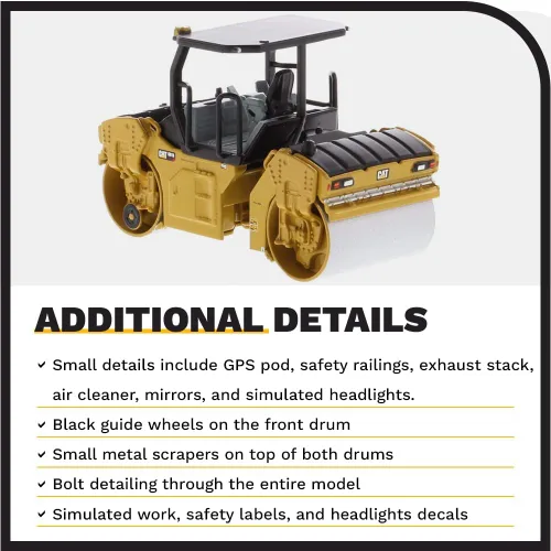 Miniatura 5 de Diecast Masters 1:64 Caterpillar CB-13 Roller with ROPS, Play & Collect Series Cat Trucks Equipo de construcción Modelo a escala coleccionable