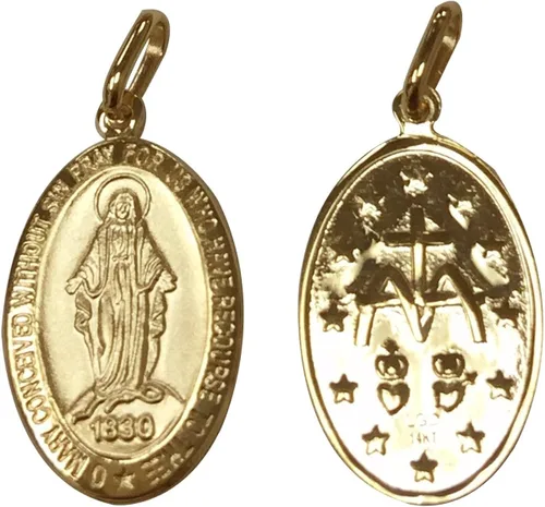Miniatura 3 de Medalla Milagrosa de oro amarillo de 14 quilates con medalla ovalada de Virgen María