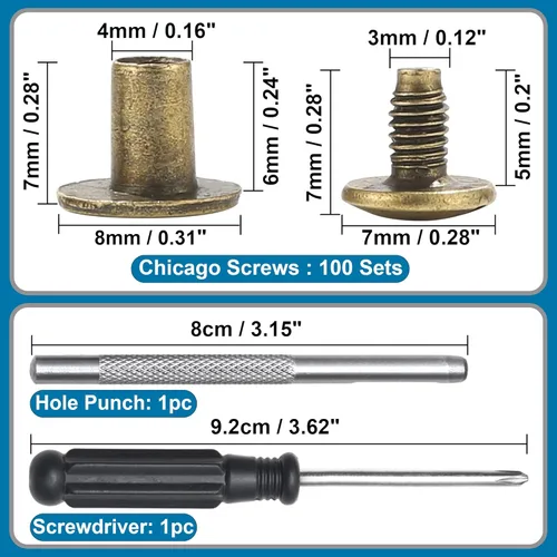 Miniatura 2 de YORANYO 150 juegos de tornillos Chicago de 0.315 pulgadas (0.315 in), remaches de cuero para tela, tornillos de fijación de Chicago, botones