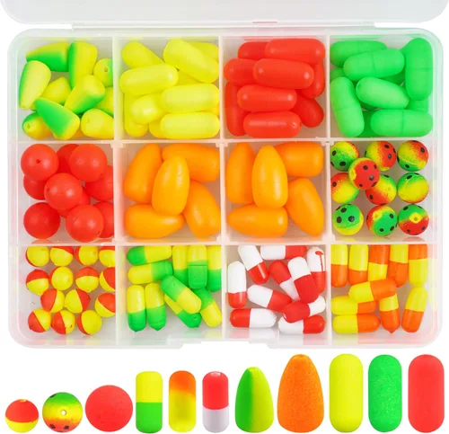 110 unids/caja de pesca flota de espuma bala flotadores bolas flotador de pesca Bobber flotador de espuma ovalada para trucha bagre lucioperca arnés