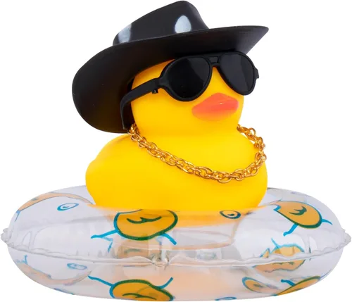 Miniatura 46 de wonuu Pato de Goma para Automóvil, Decoración de Pato Amarillo para Tablero con Sombrero de Sol, Anillo de Natación, Collar, Gafas de Sol