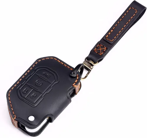 Miniatura 8 de ontto Funda de cuero para llavero de 2/3 botones con llavero compatible con Jeep Wrangler JL JLU Rubicon 2018-2021, color negro, Negro