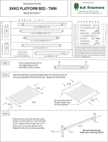 Miniatura 5 de KD Frames Ekko - Cama de plataforma - Marco de cama individual - Marco de cama de madera sin terminar - Cama natural minimalista - Diseño de cama