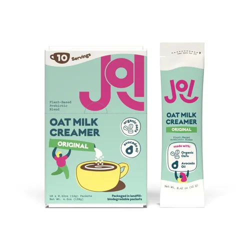 Crema para café de leche de avena, endulzada en caja de 10 unidades de JOI - Superalimento, vegana, sin lácteos, a base de plantas, kosher, de larga