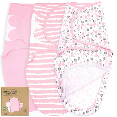Miniatura 23 de Mantas para envolver para recién nacidos – Juego de 3 mantas para bebé de 0-3 meses – Saco de dormir ajustable – Envuelto suave de algodón orgánico