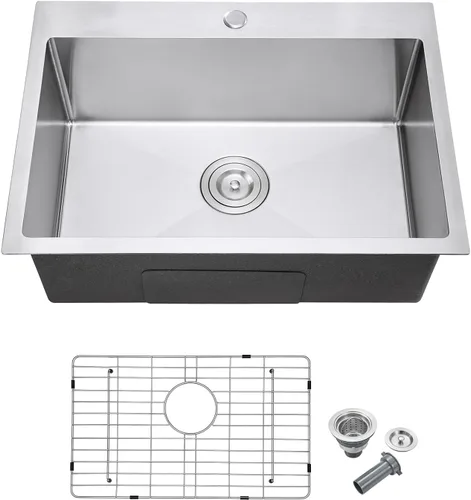 Miniatura 13 de Fregadero de cocina de 18 x 18 pulgadas, fregadero pequeño de acero inoxidable 304 con ranura de drenaje en forma de X y rejilla inferior, fregadero