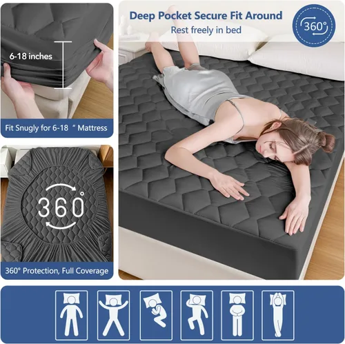 Miniatura 5 de Protector de colchón tamaño individual, impermeable, lavable, funda acolchada para colchón ajustable, protección de cama de plástico sin ruido